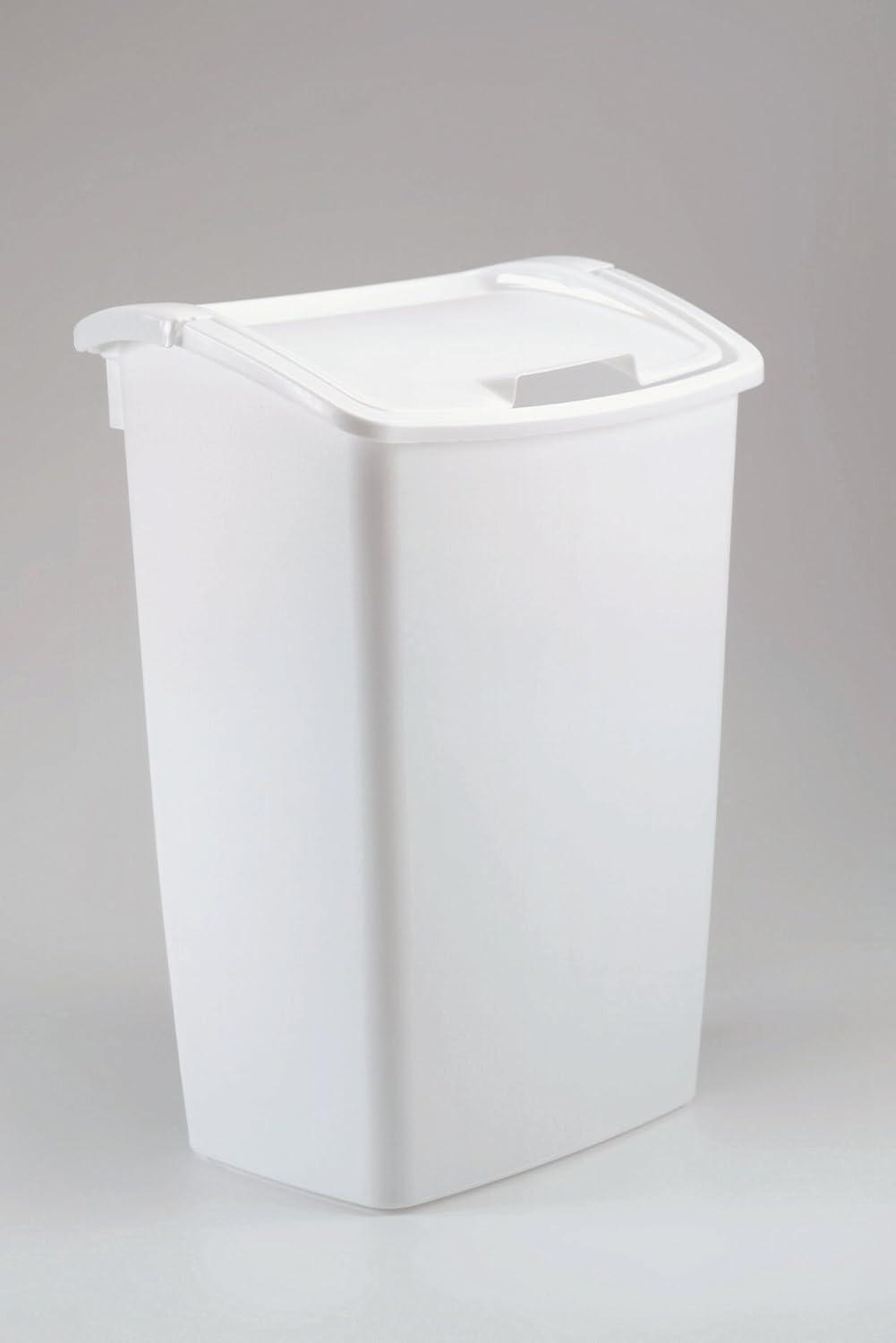 White Plastic Kitchen Wastebasket with Swing Lid