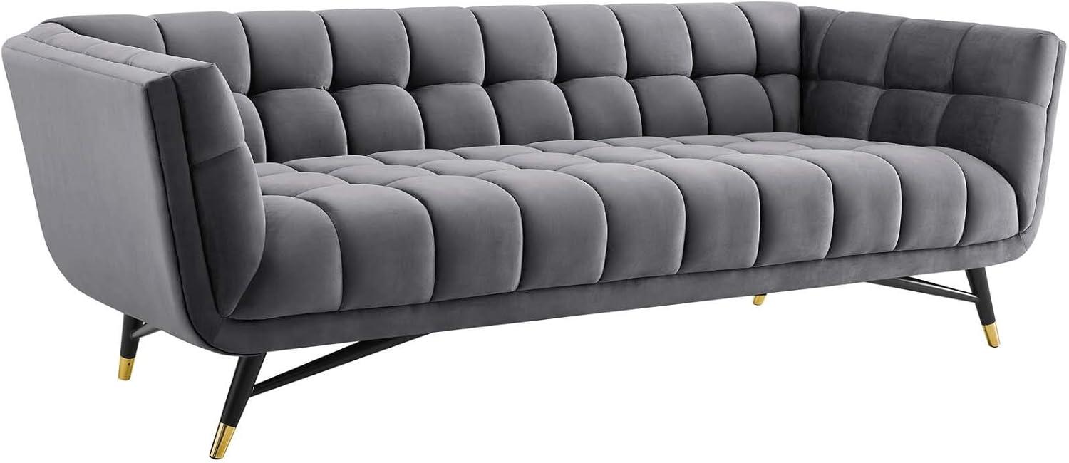 Modway Adept Performance Velvet Tufted Sofa in Gray and Black