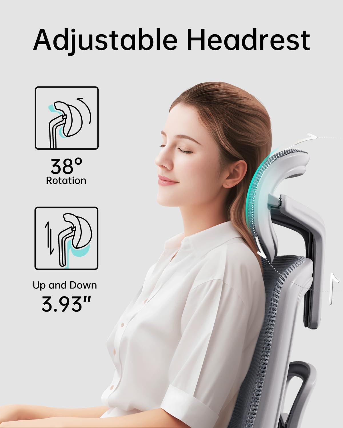 Hbada E2 White Ergonomic Mesh Office Chair with Adjustable Lumbar Support