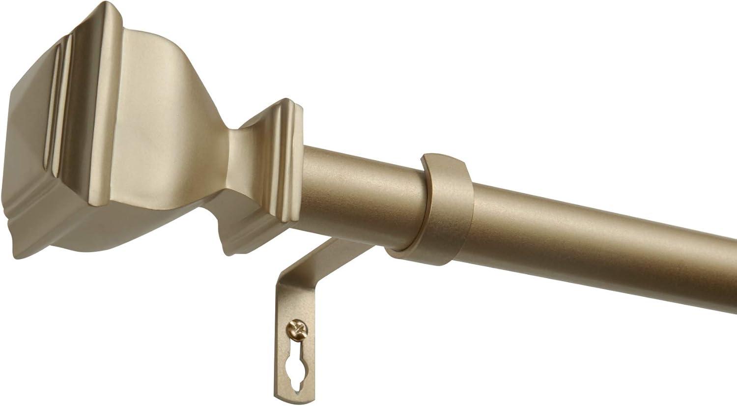 Gold Adjustable Curtain Rod with Square Finials, 66"-120"