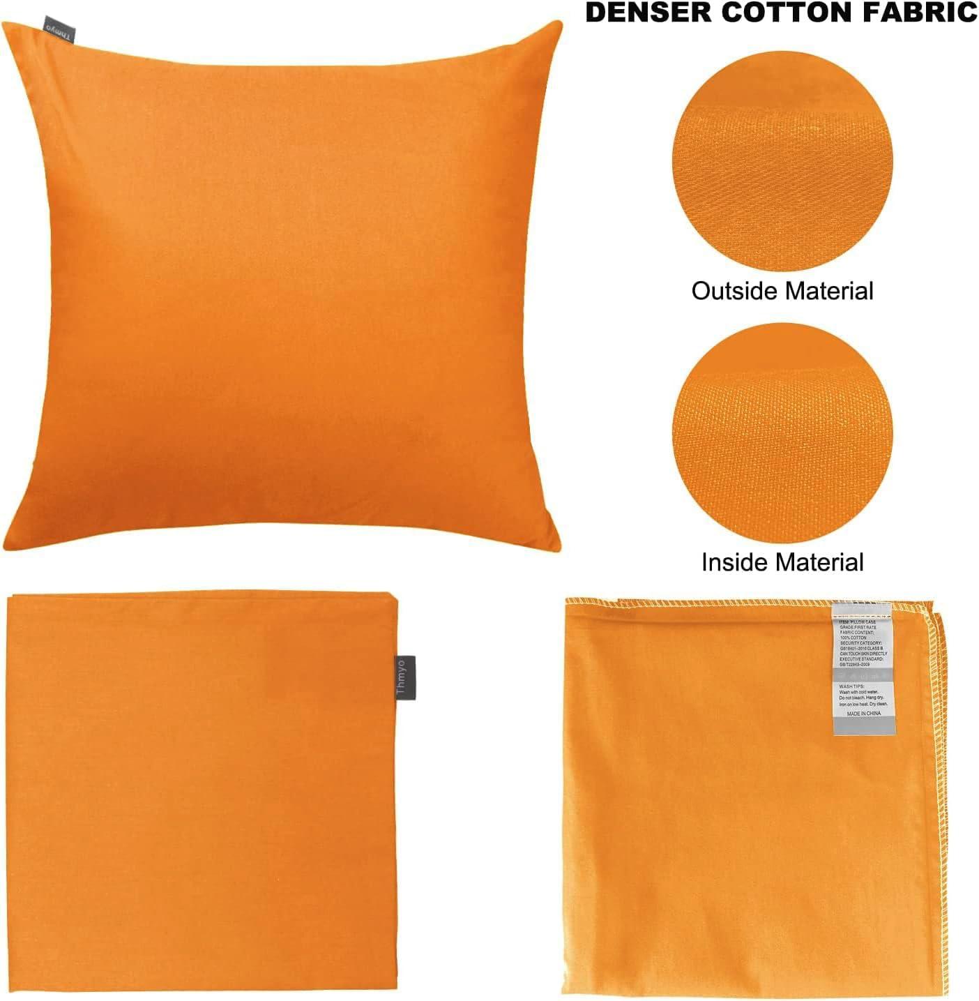Thmyo 4-Pack 100% Cotton Comfortable Solid Decorative Throw Pillow Cases Fall Square Cushion Cover Pillowcases Sublimation Blank Halloween Thanksgiving DIY Throw Pillowcases(18x18inch/45x45cm,Orange)