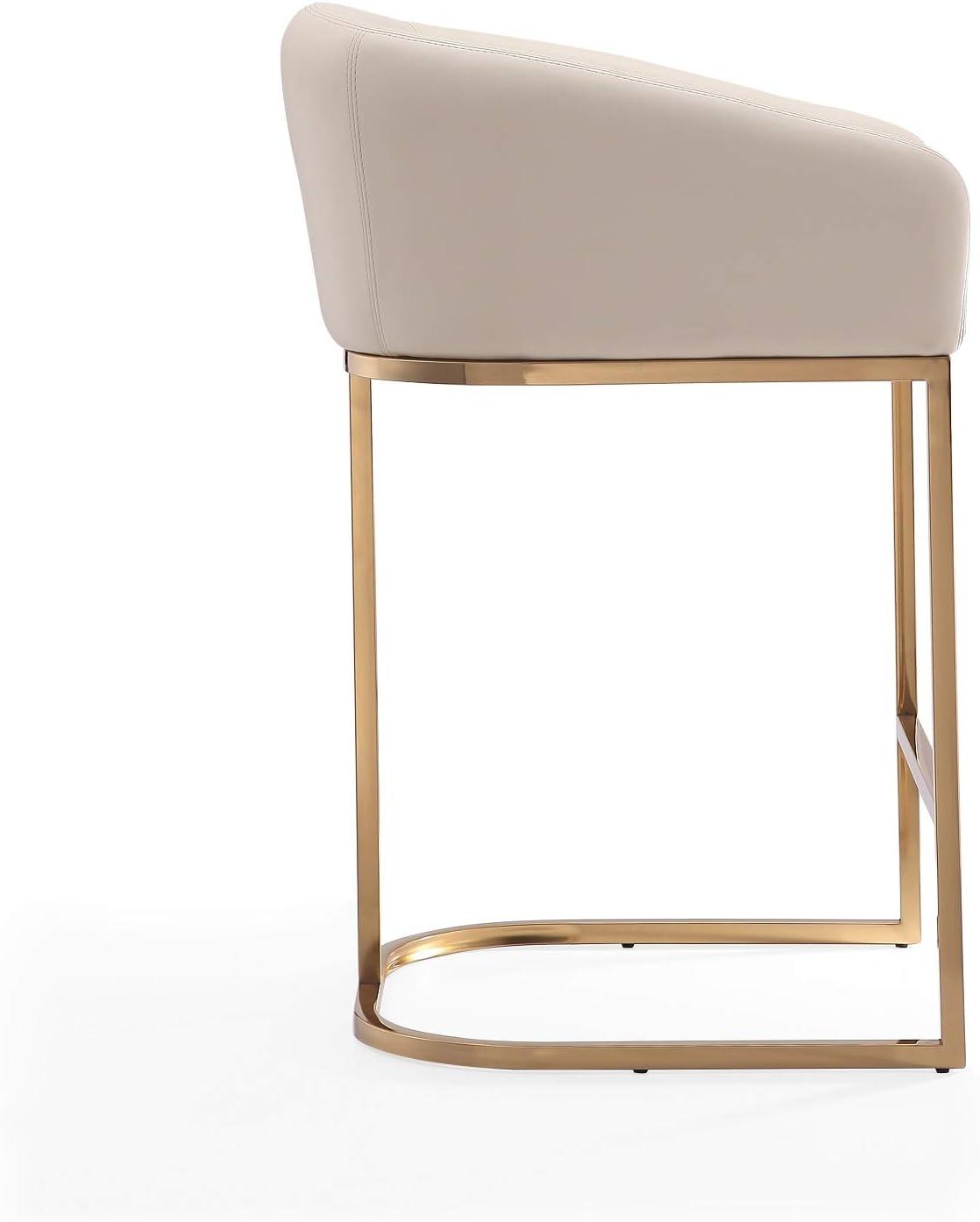 Manhattan Comfort Set of 3 Louvre Upholstered Stainless Steel Counter Height Barstools Cream: Faux Leather, Armrests, Footrest