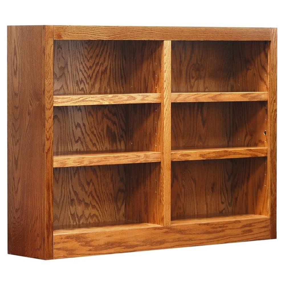 Concepts in Wood 6 Shelf Double Wide Wood Bookcase, 36 inch Tall - Oak Finish