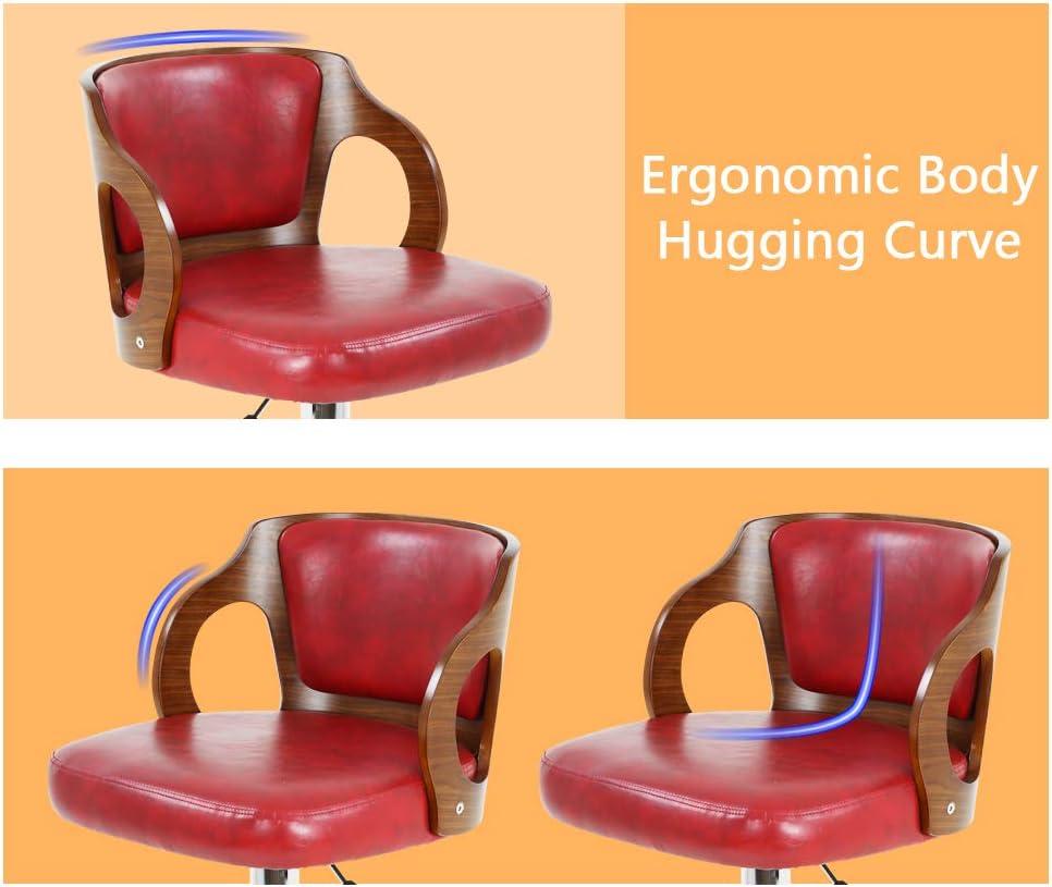 BestOffice Modern Bar Stool Set Of 2 Beech Barstools Height Adjustable Counter Stools PU Leather For Home Kitchen Dining Room Stools,Red