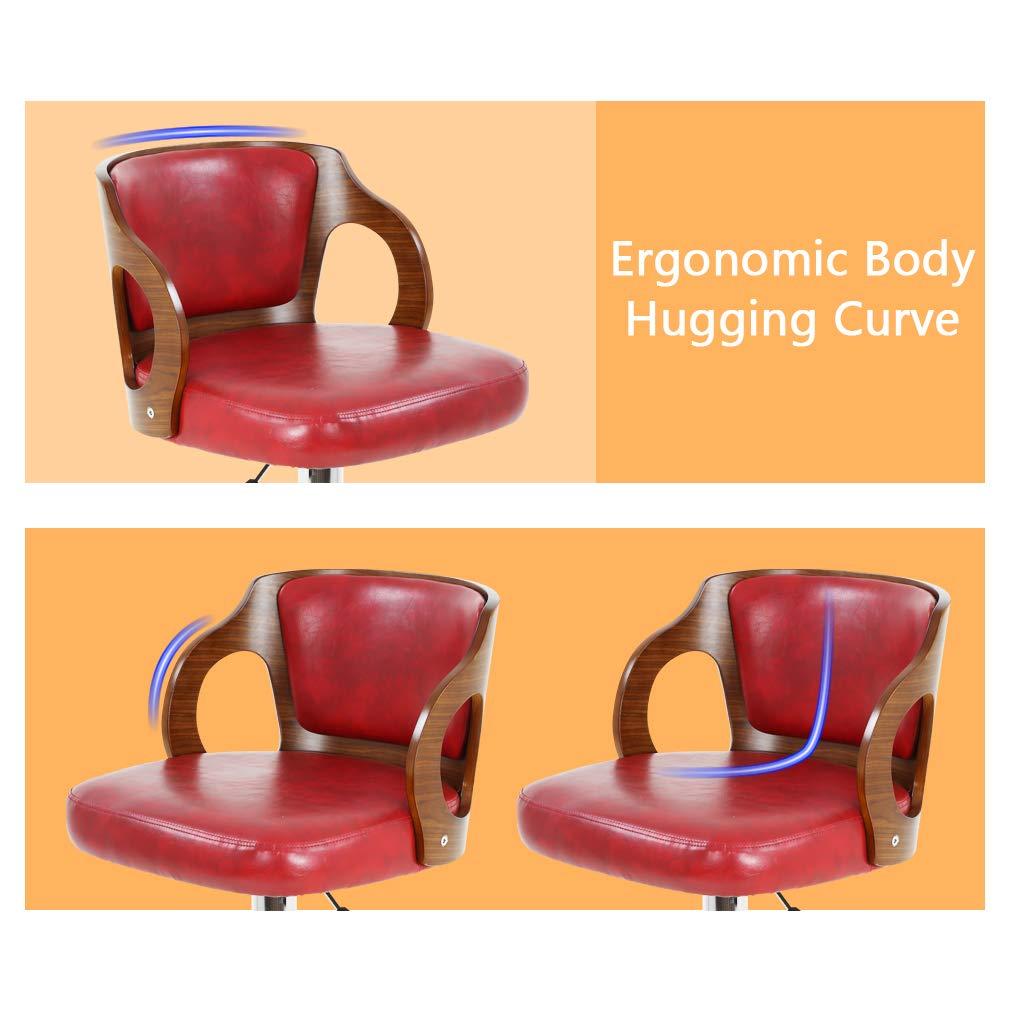 BestOffice Modern Bar Stool Set Of 2 Beech Barstools Height Adjustable Counter Stools PU Leather For Home Kitchen Dining Room Stools,Red