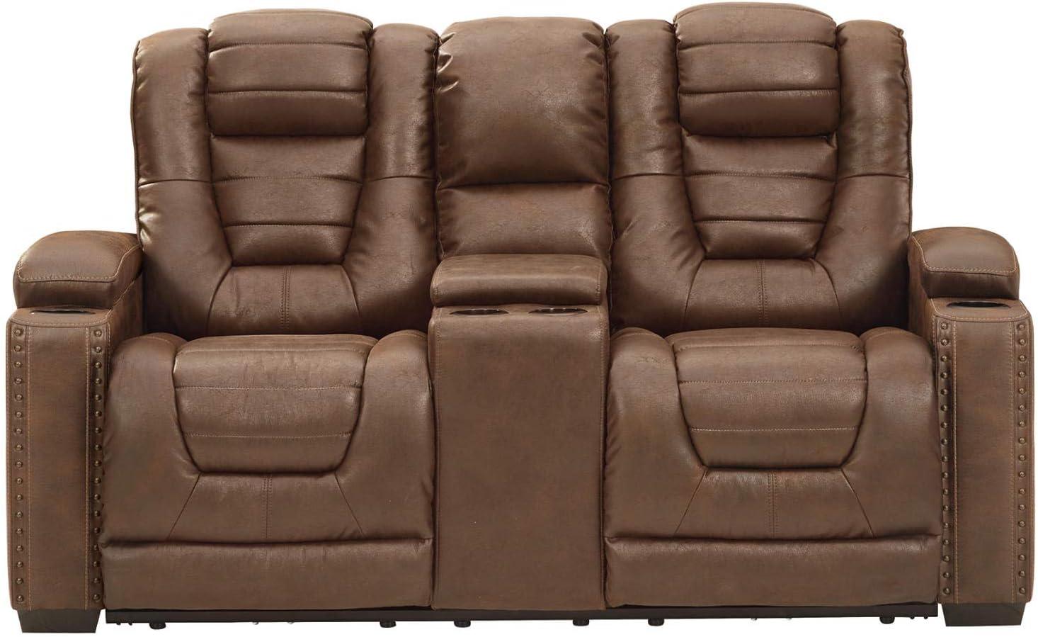 Ashley Furniture Owner's Box Faux Leather Power Reclining Loveseat in Dark Brown