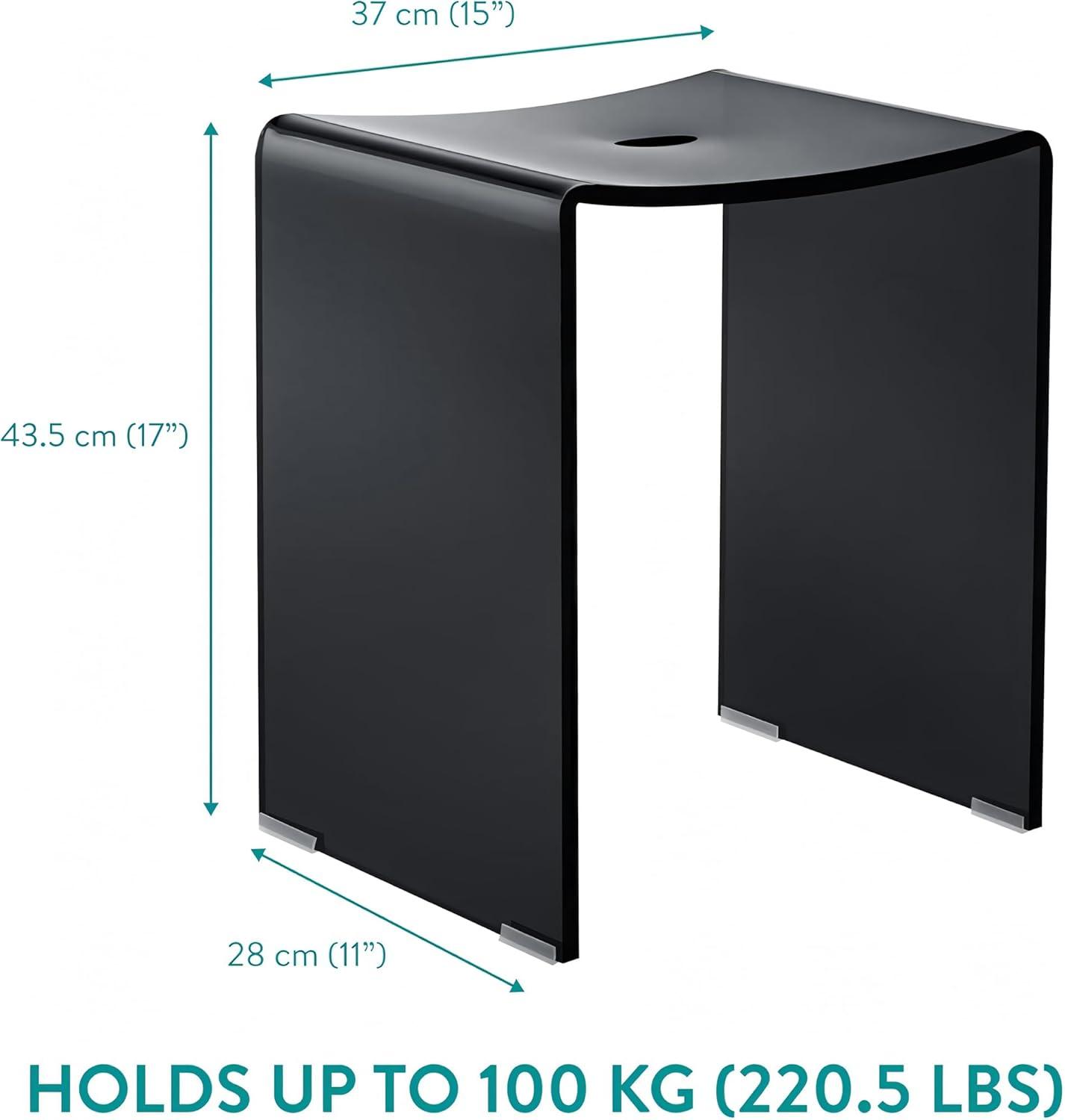 Navaris Black Acrylic Shower Bench - Waterproof Stool for Bathroom or Vanity 17.1" x 14.6" x 11" - Modern Glam Transparent Seat - Holds up to 220 lbs