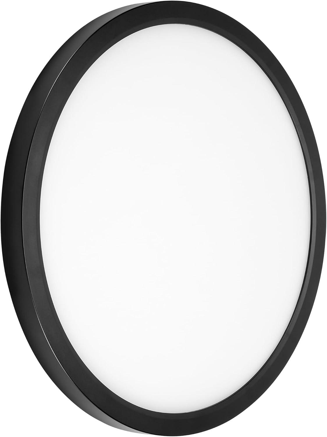 Maxxima 14 in. LED Flush Mount Ceiling Light, 5 CCT 2700K-5000K, 2400 Lumens, Traditional Indoor Black Trim Round Panel Light, Dimmable