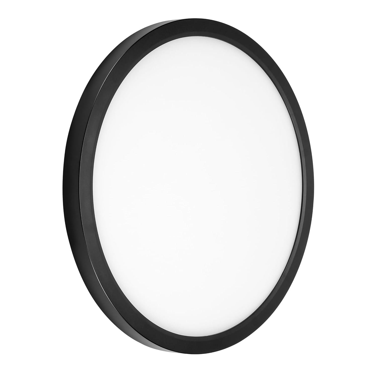 Maxxima 14 in. LED Flush Mount Ceiling Light, 5 CCT 2700K-5000K, 2400 Lumens, Traditional Indoor Black Trim Round Panel Light, Dimmable