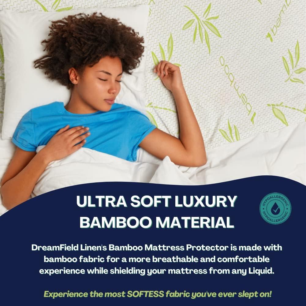 Bamboo Mattress Protector with Zipper - 100% Waterproof Queen Size Mattress Cover - Ultra Soft Jacquard Fabric Cooling Breathable Noiseless Mattress Pad Covers - Zippered Mattress Encasement