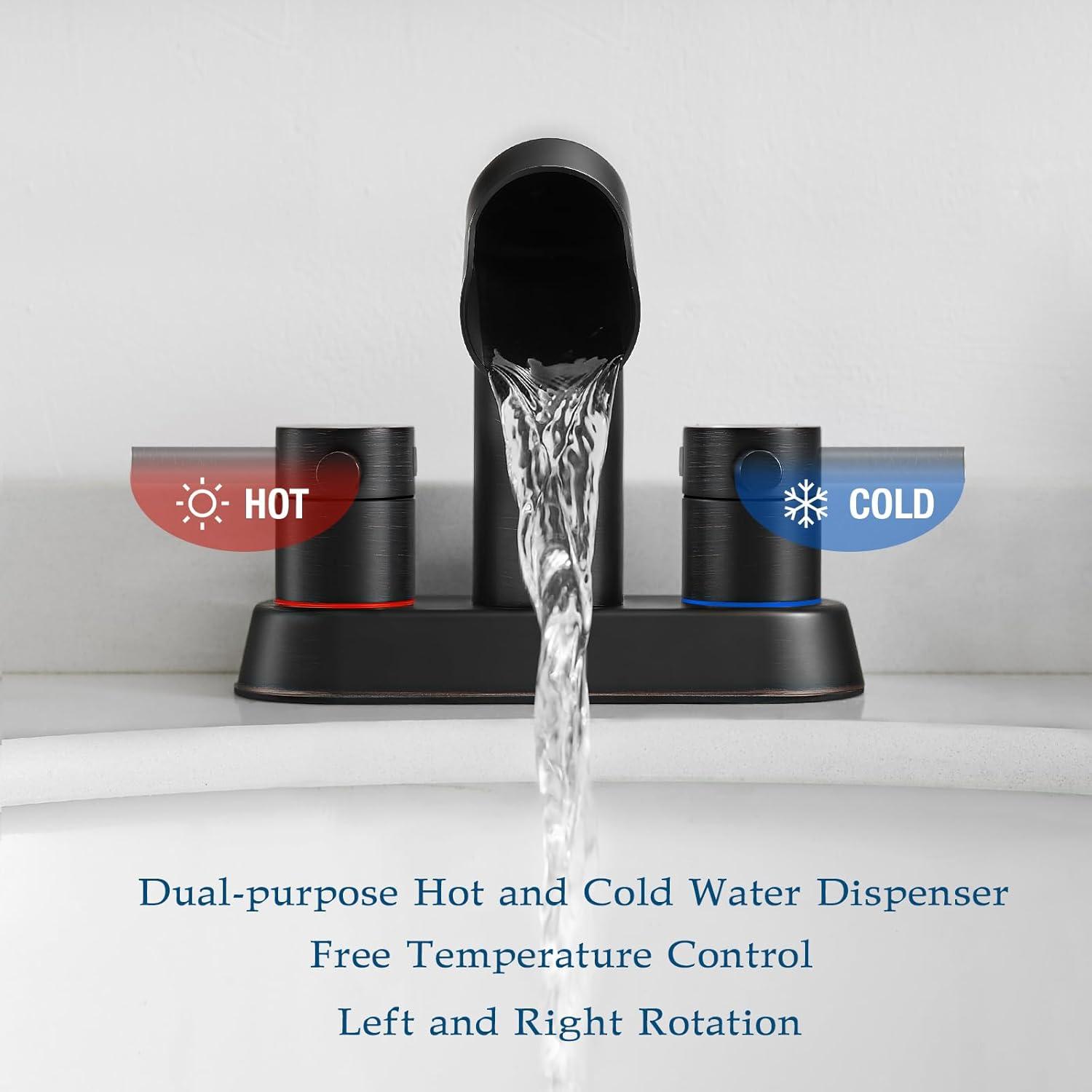 Qomolangma Waterfall Bathroom Faucets 2 or 3 Holes 2 Handles - Black Bathroom Sink Faucets Widespread with Pop Up Drain, Lavatory Mixer Tap with Deck Mount Plate for Bathroom Sink RV Vessel Basin