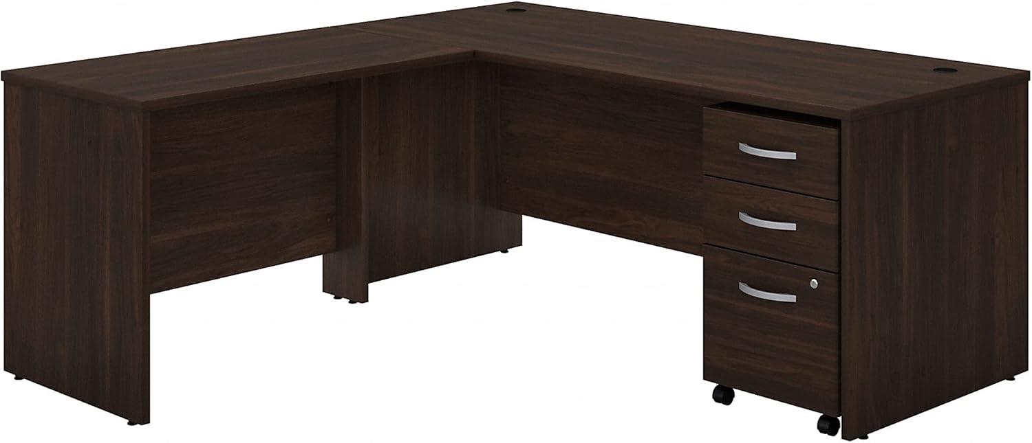 Black Walnut Corner Computer Desk with Filing Cabinet and Drawer