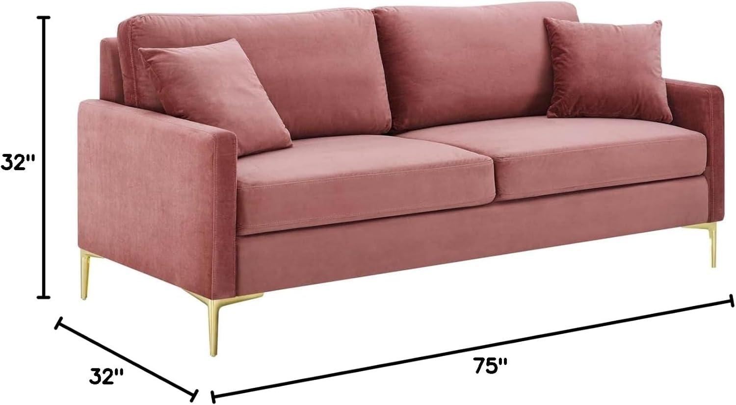 Modway Juliana Performance Velvet Sofa in Dusty Rose Pink & Gold