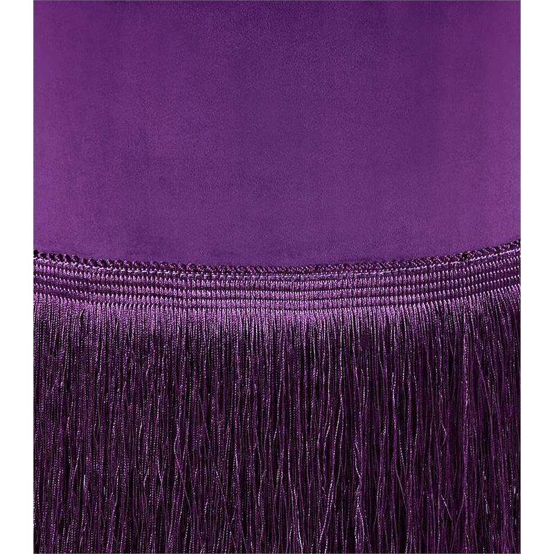 17" Clivia Velvet Ottoman Midnight Blue - Acme Furniture: Cylindrical, Fringe Base, No Assembly