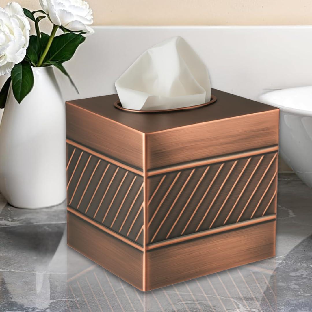 Monarch Abode Geometric Embossed Metal Tissue Box Cover