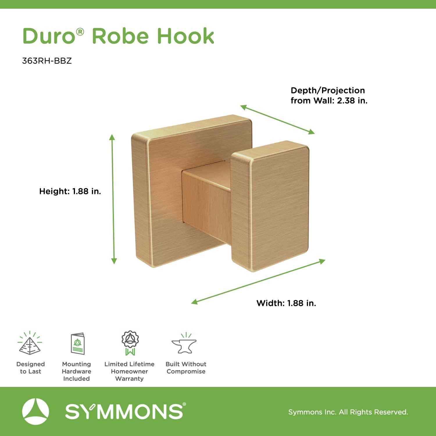 Duro Wall Mounted Robe Hook with Installation Hardware