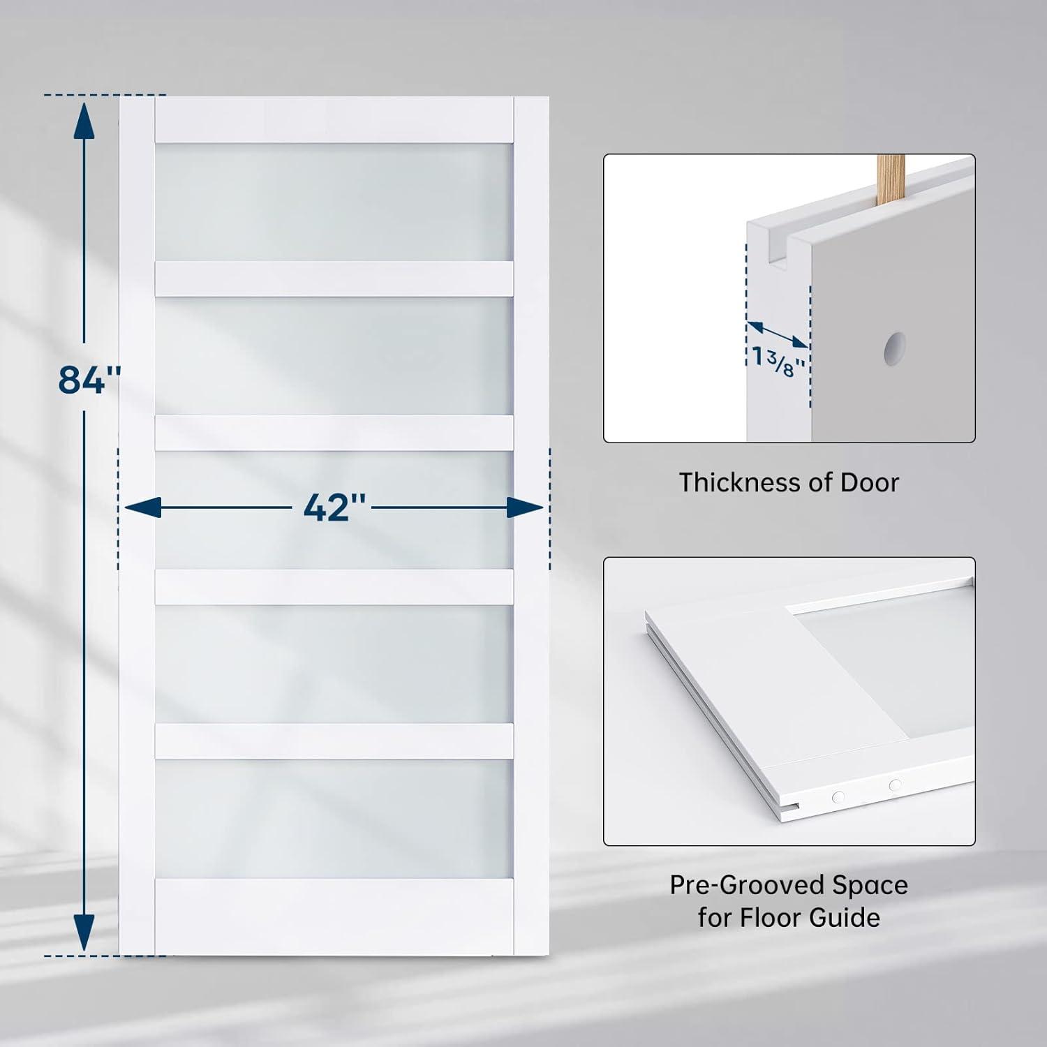 42" x 84" White Frosted Glass 5-Lite Barn Door