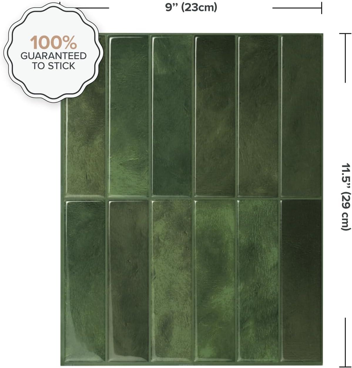 Green 3D Adhesive Peel and Stick Backsplash Tiles 5-Pack