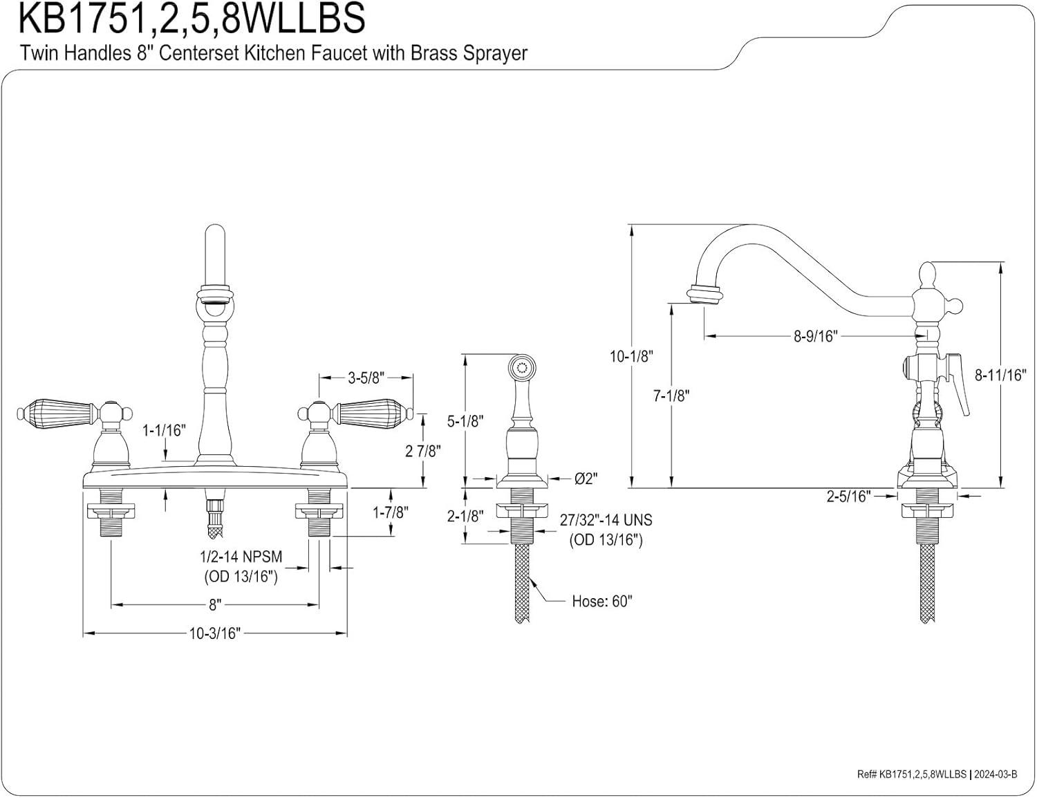 Kingston Brass KB1758WLLBS Wilshire Centerset Kitchen Faucet, Brushed Nickel