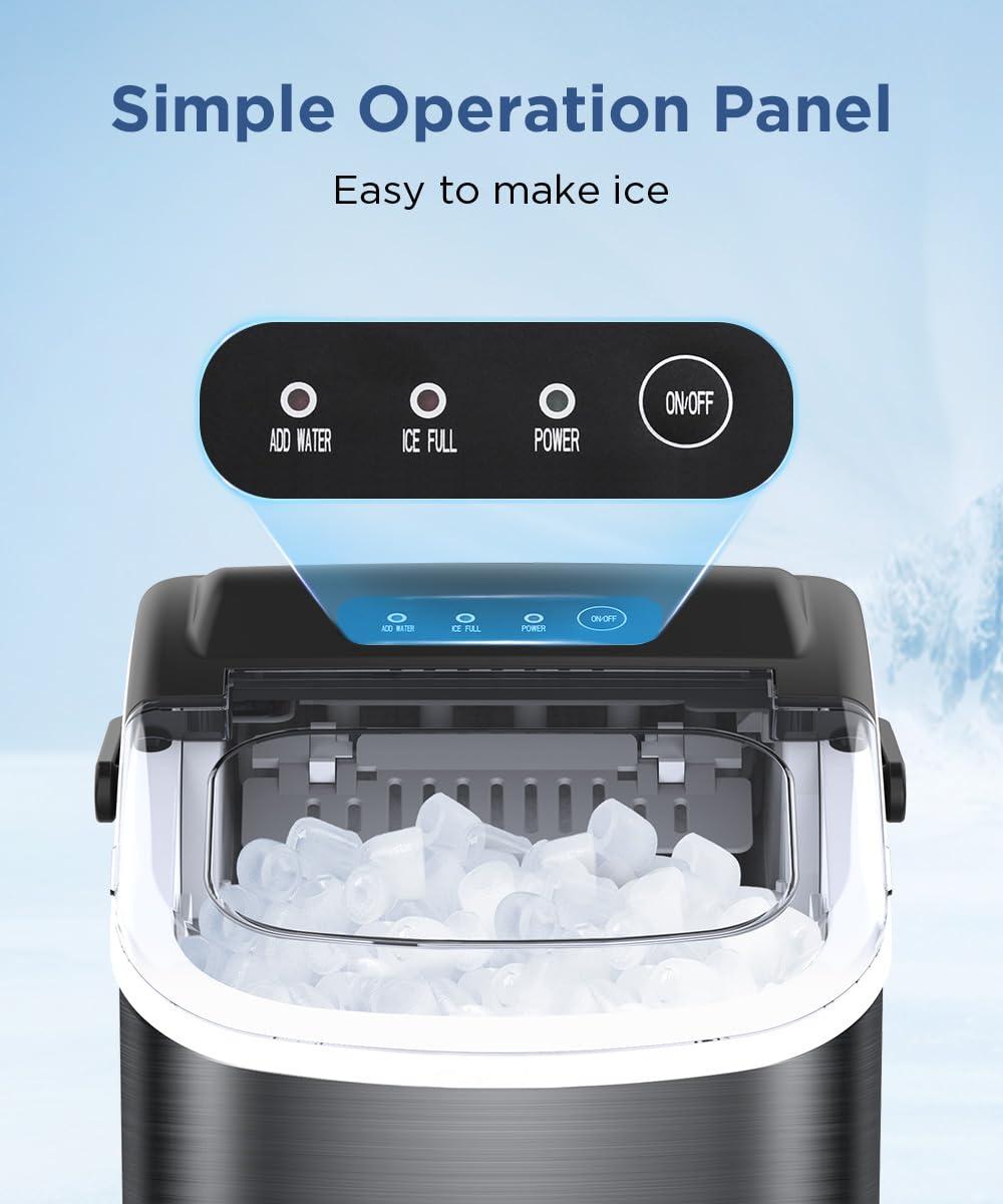 Stainless Steel Portable Countertop Ice Maker with Self-Cleaning