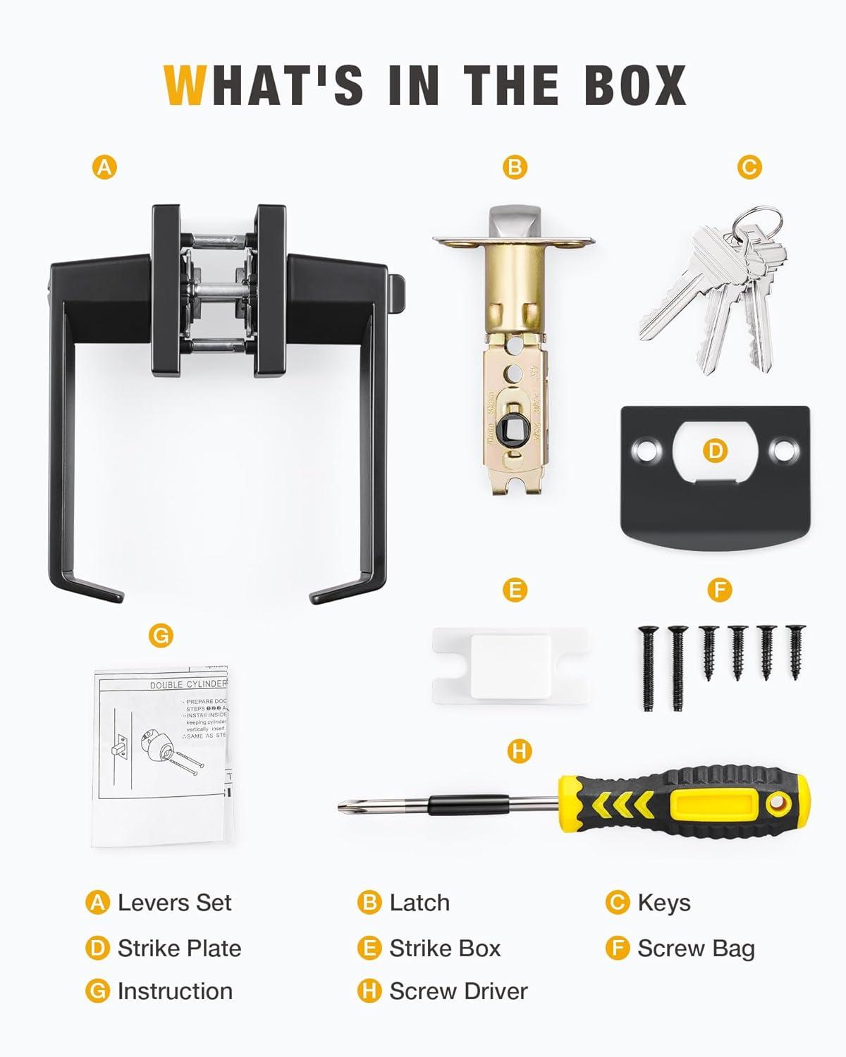 Front Door Handle and Deadbolt Set, Matte Black Exterior Door Lock Set with Deadbolt, Front Door Handles and Locks (2 Pack)