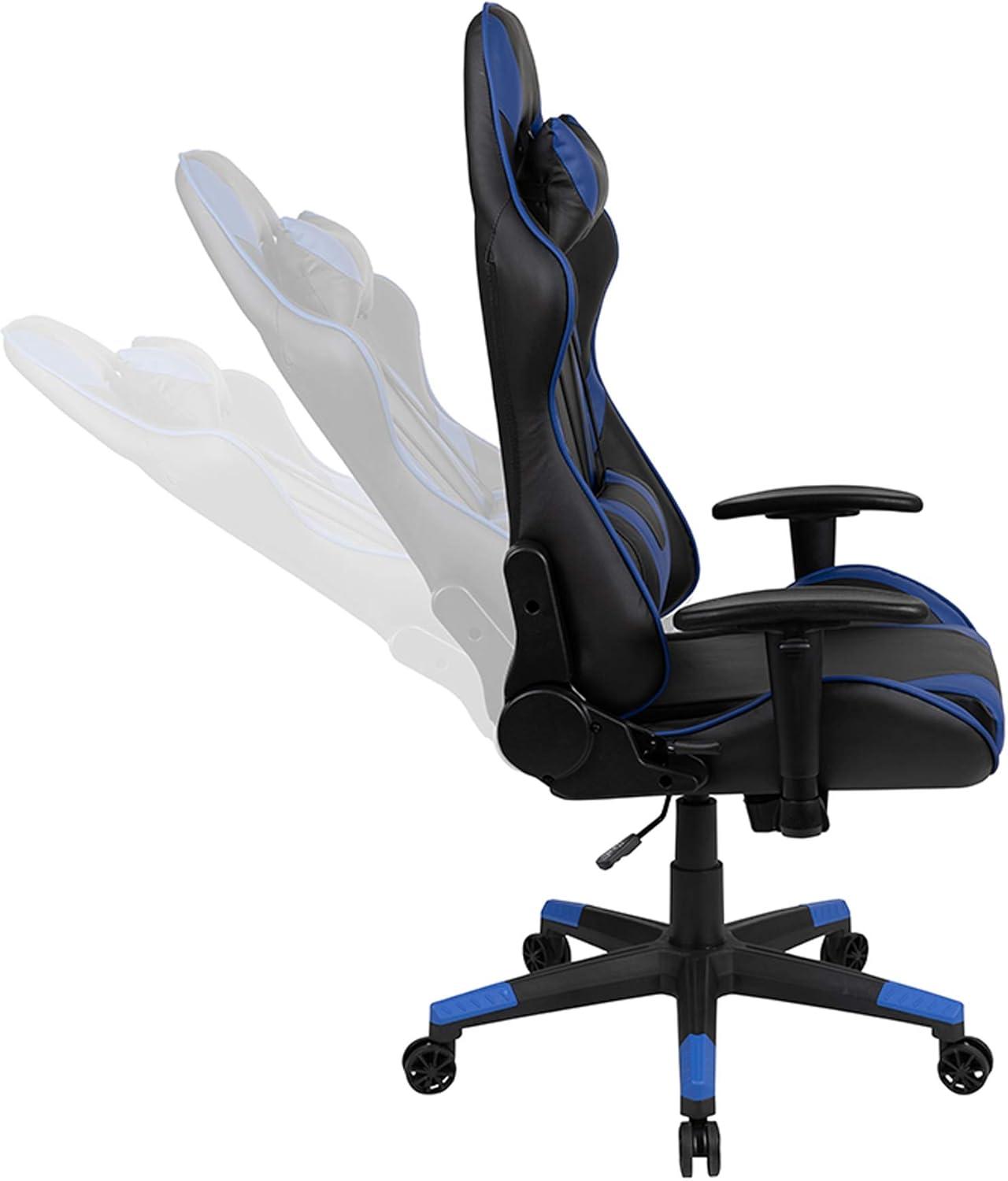 Flash Furniture X20 Gaming Chair Racing Office Ergonomic Computer PC Adjustable Swivel Chair with Reclining Back in Blue LeatherSoft