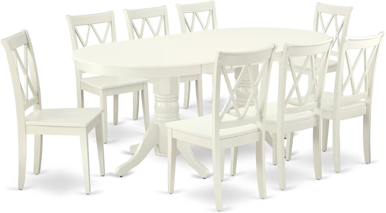 East West Furniture Vancouver 9-piece Wood Dining Room Set in Linen White