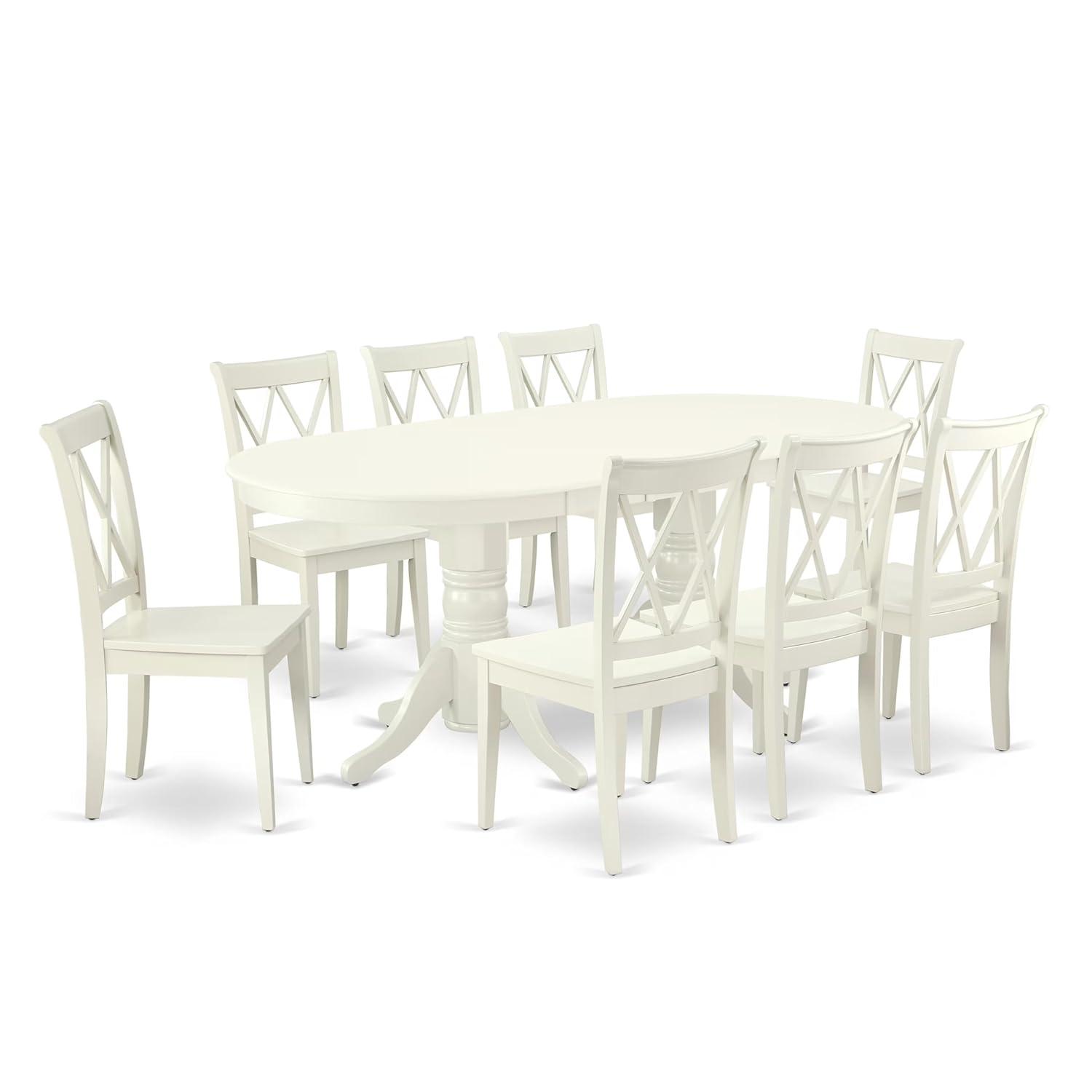 East West Furniture Vancouver 9-piece Wood Dining Room Set in Linen White