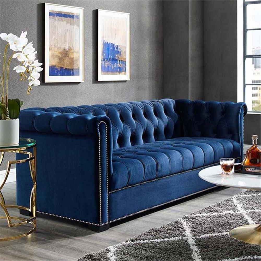 Modway Heritage Performance Velvet Sofa in Midnight Blue