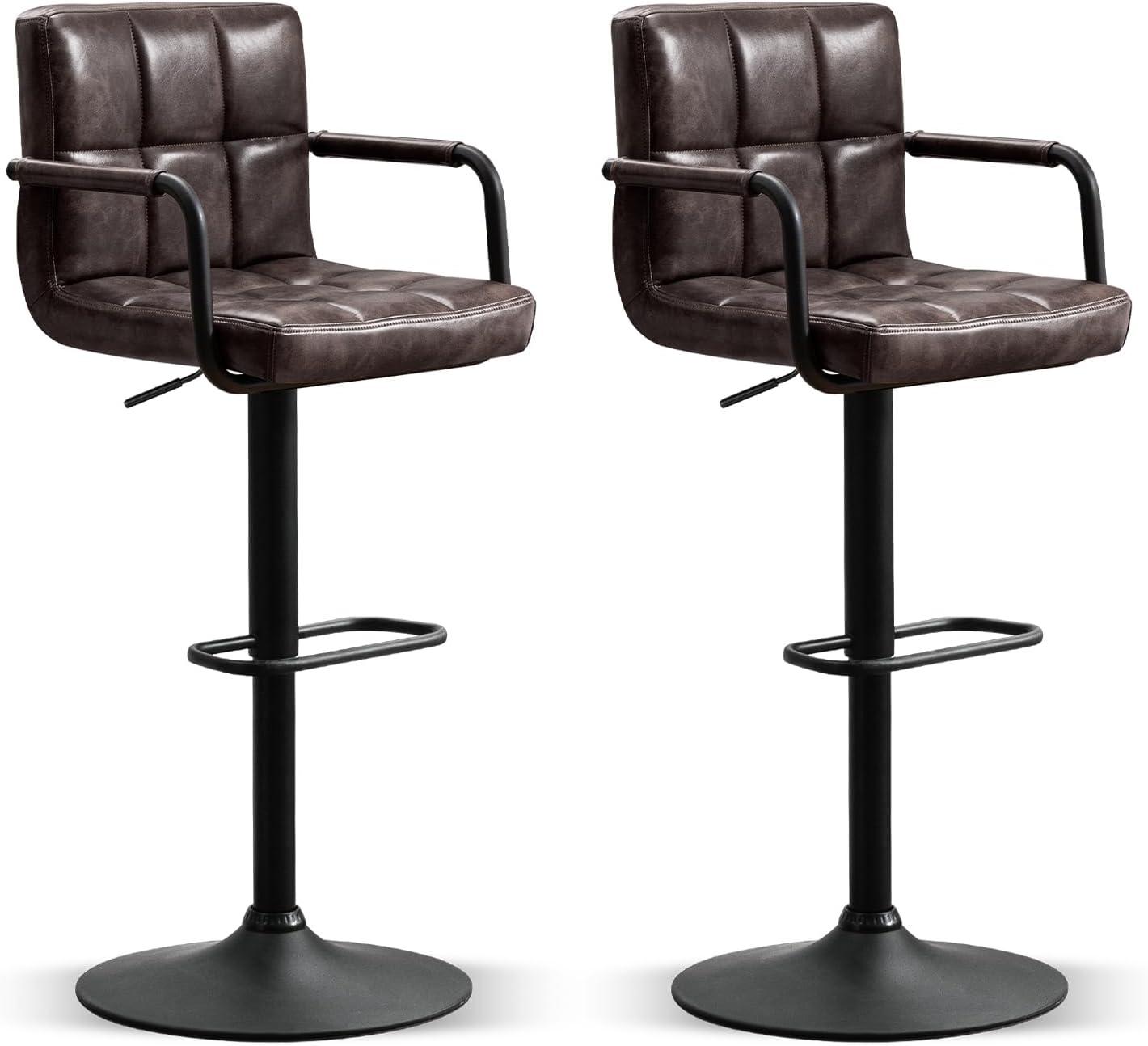 Furniliving Adjustable Swivel Bar Stools Counter Height Stool with Low-Back Kitchen Counter Stools Set of 2,Black Brown