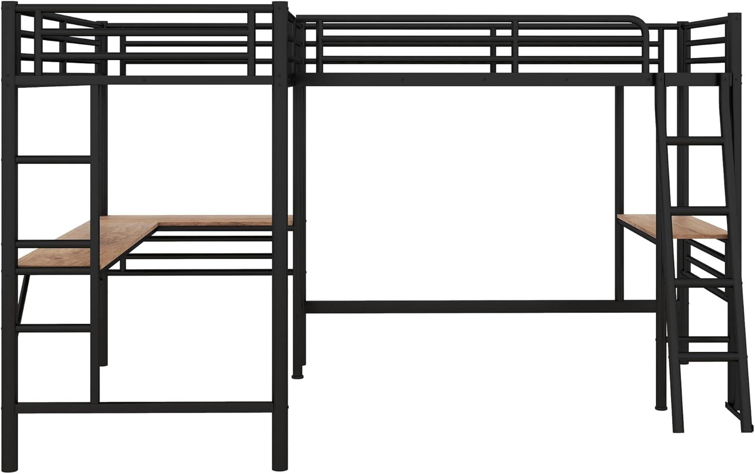 Mason & Marbles Double Twin Size Loft Beds, Metal L-Shaped Loft Bed Frame With Two Desk