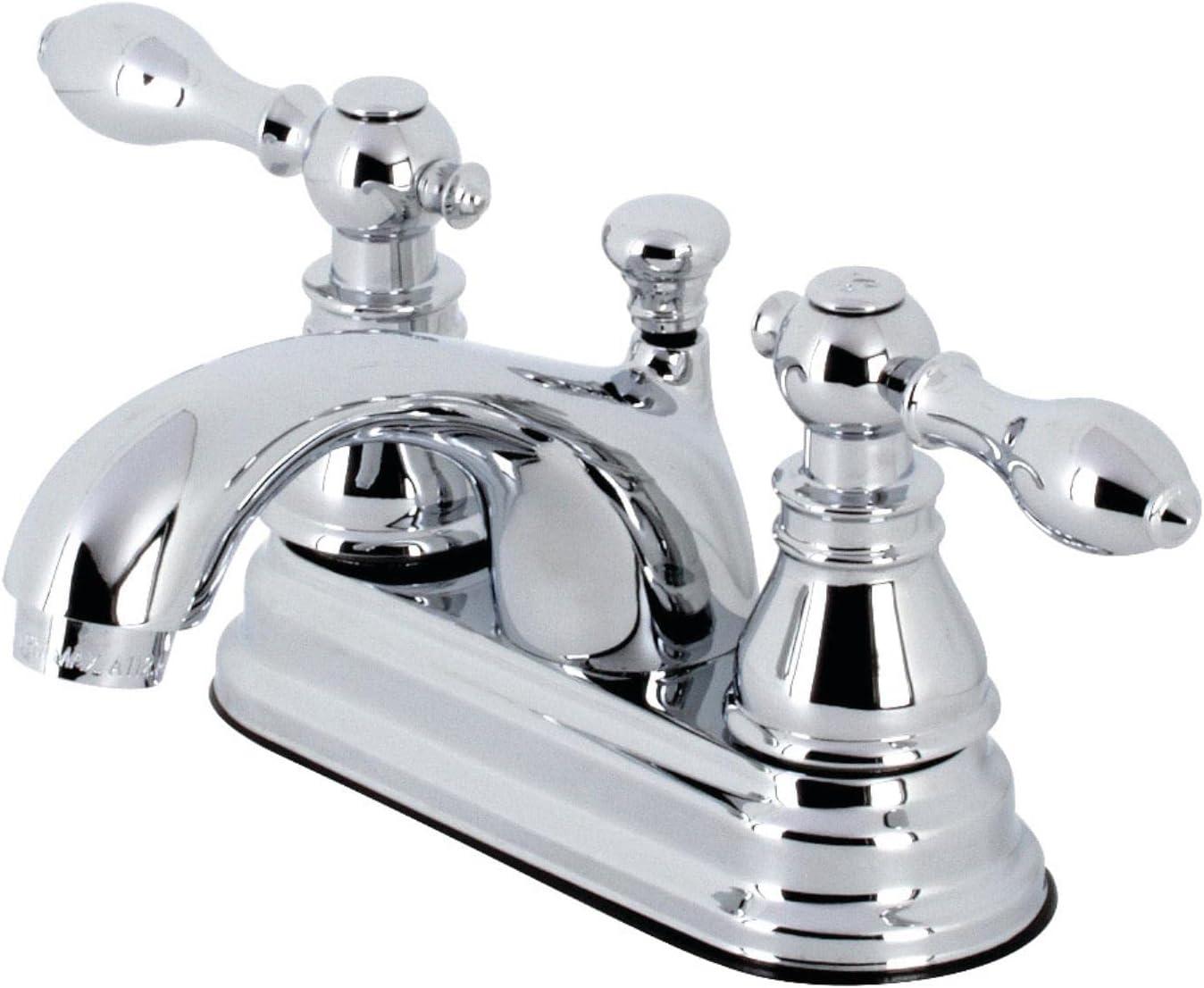 Kingston Brass American Classic Two-Handle 3-Hole Deck Mount 4" Centerset Bathroom Faucet with Plastic Pop-Up