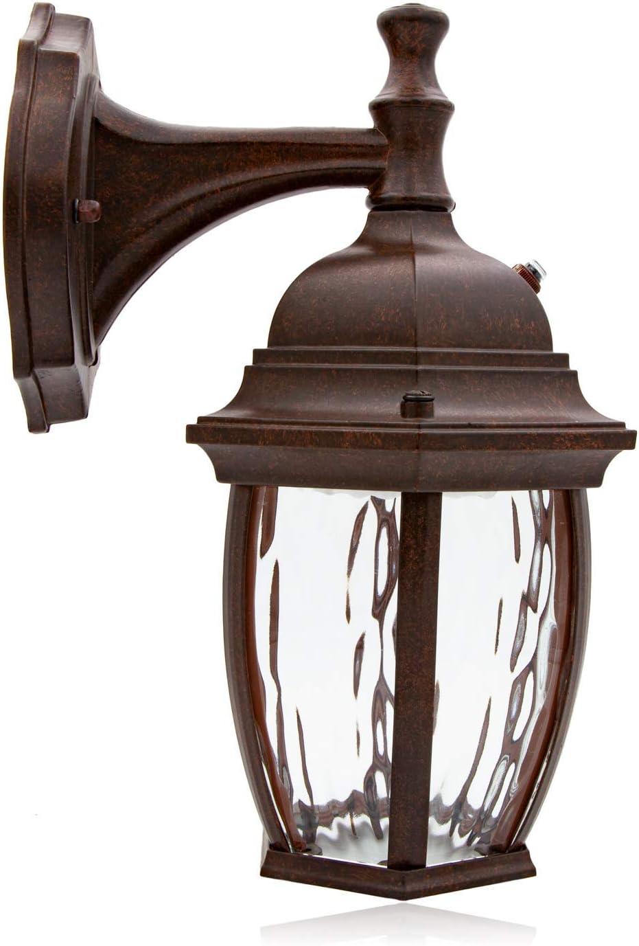 Maxxima LED Outdoor Wall Light, Aged Bronze w/Clear Water Glass, Dusk to Dawn Sensor, 580 Lumens Warm White