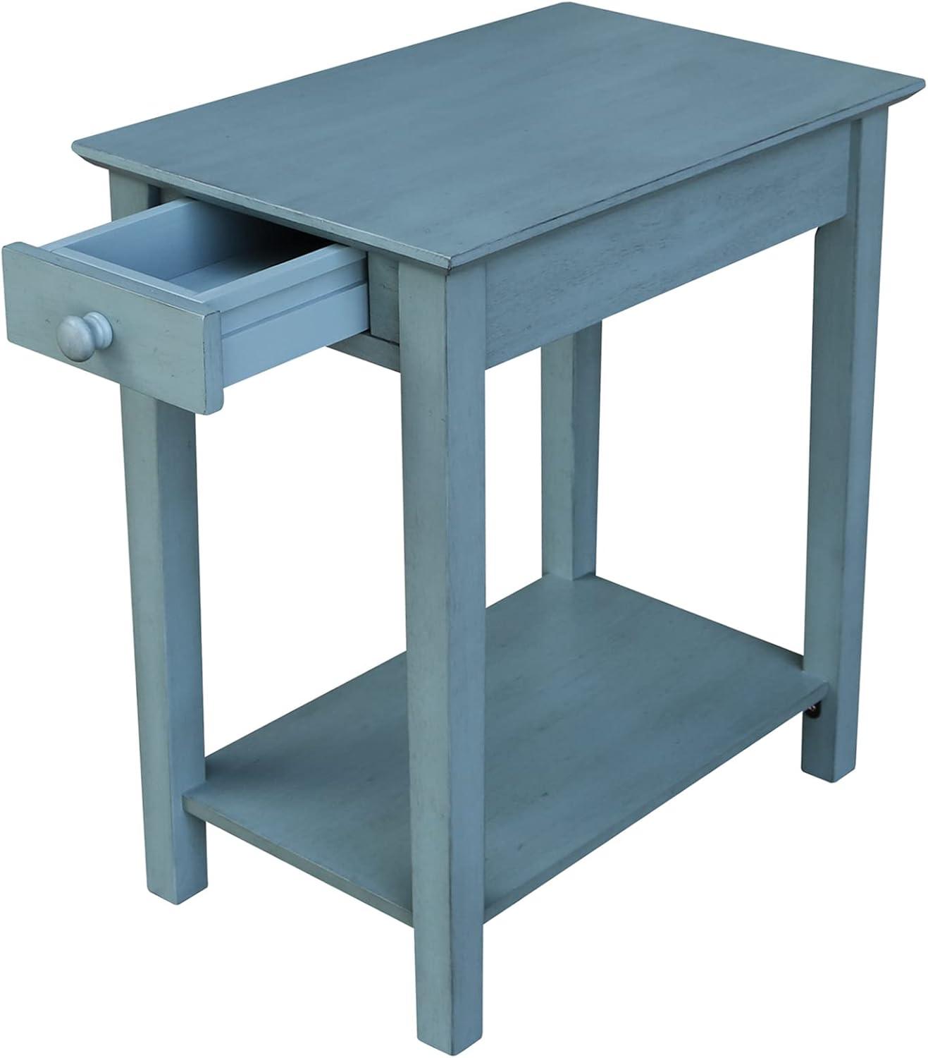 Ocean Blue Traditional Elegant Solid Parawood End Table with Storage