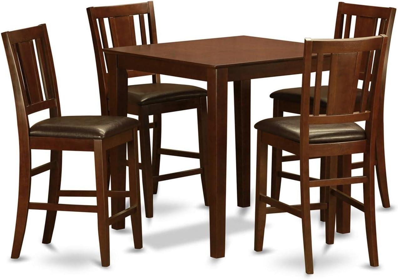 Mahogany Square Pub Table with 4 Faux Leather Chairs