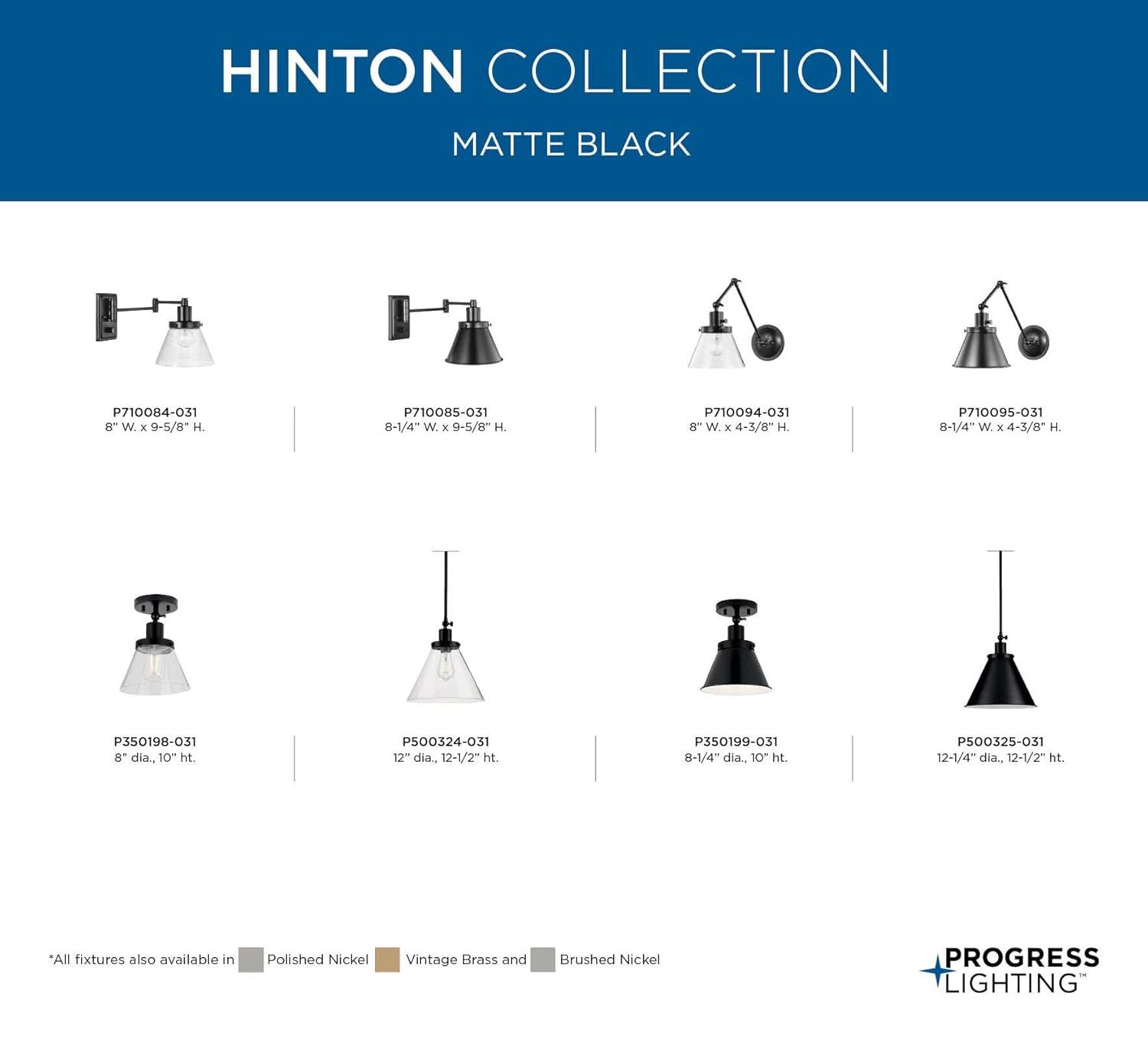 Progress Lighting Hinton 1-Light Industrial Pendant Light, Matte Black, Seeded Glass Shade