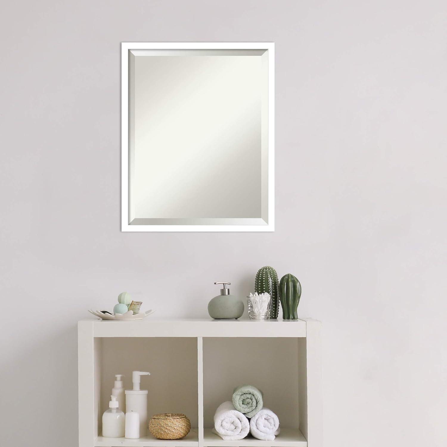 Amanti Art Beveled Wood Bathroom Wall Mirror - Svelte Frame Svelte White Outer Size: 17 x 21 in White