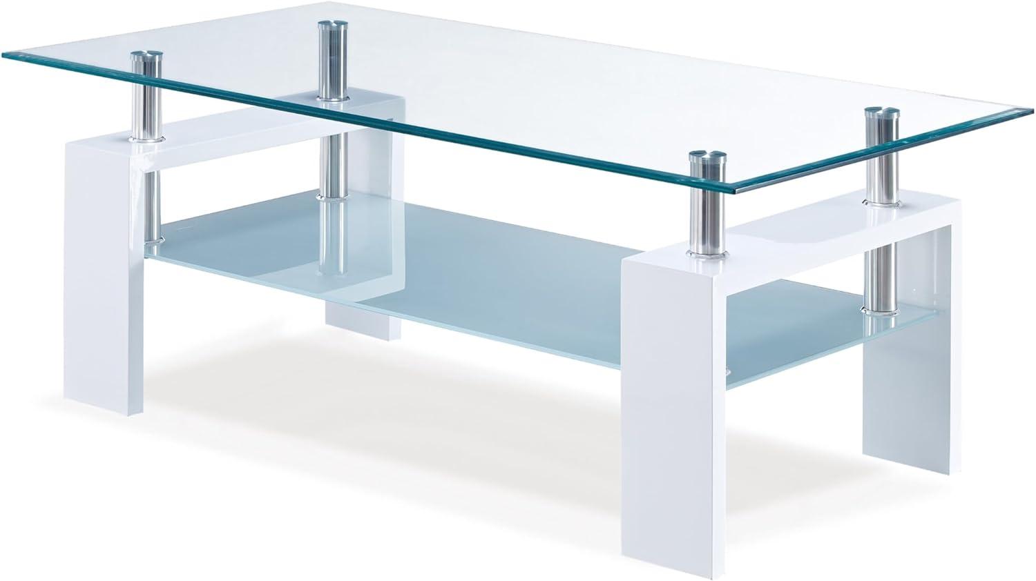 Global Furniture Rectangle Glossy White Coffee Table with Clear Glass Top