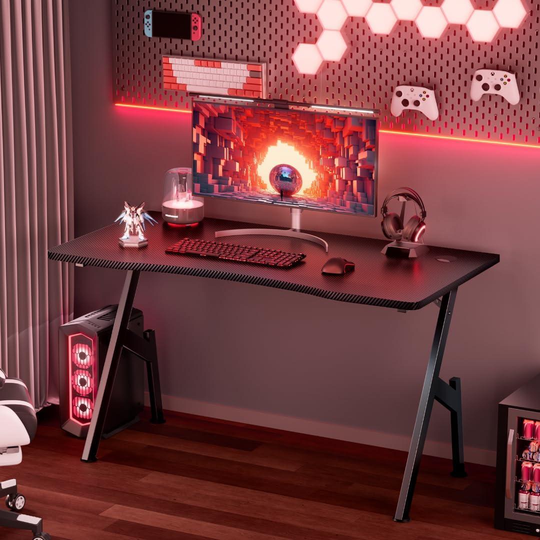 Wrought Studio™ Wrought Studio Gaming Desk With Carbon Fibre Surface- A Shaped Gamer Desk Computer Workstation Home Office Ergonomic PC Desk Simple Gaming Table Home Office Desks