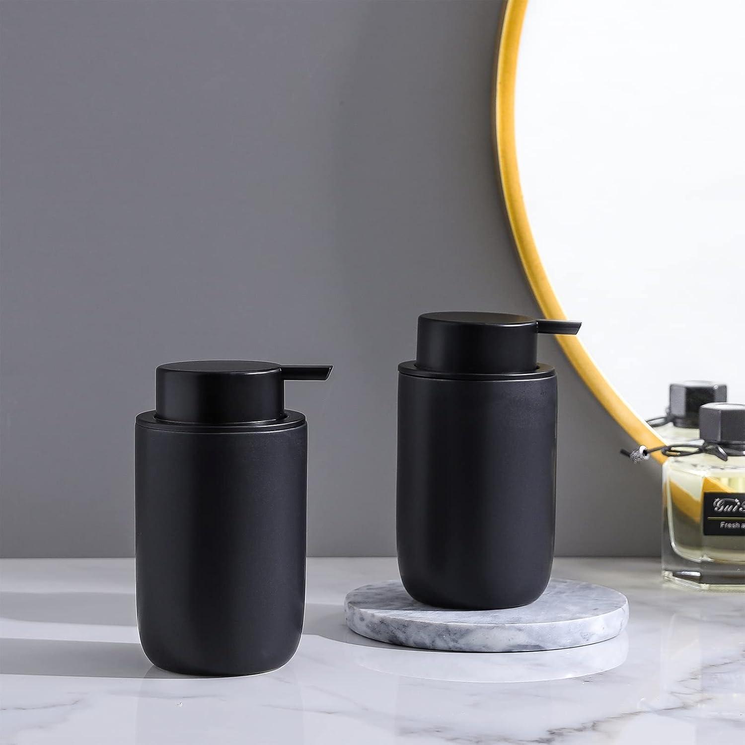 Matte Black Ceramic Cylindrical Soap Dispenser