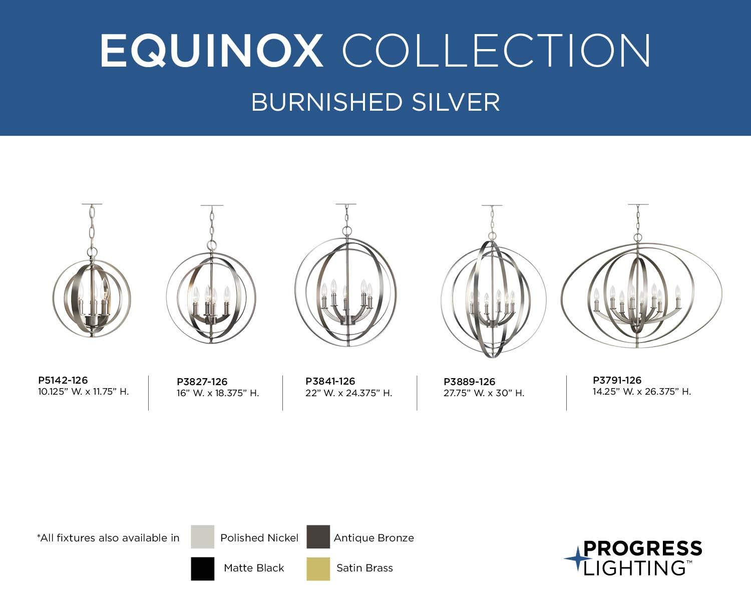 Progress Lighting Equinox 5-Light Chandelier Pendant, Steel, Polished Nickel, No Shade