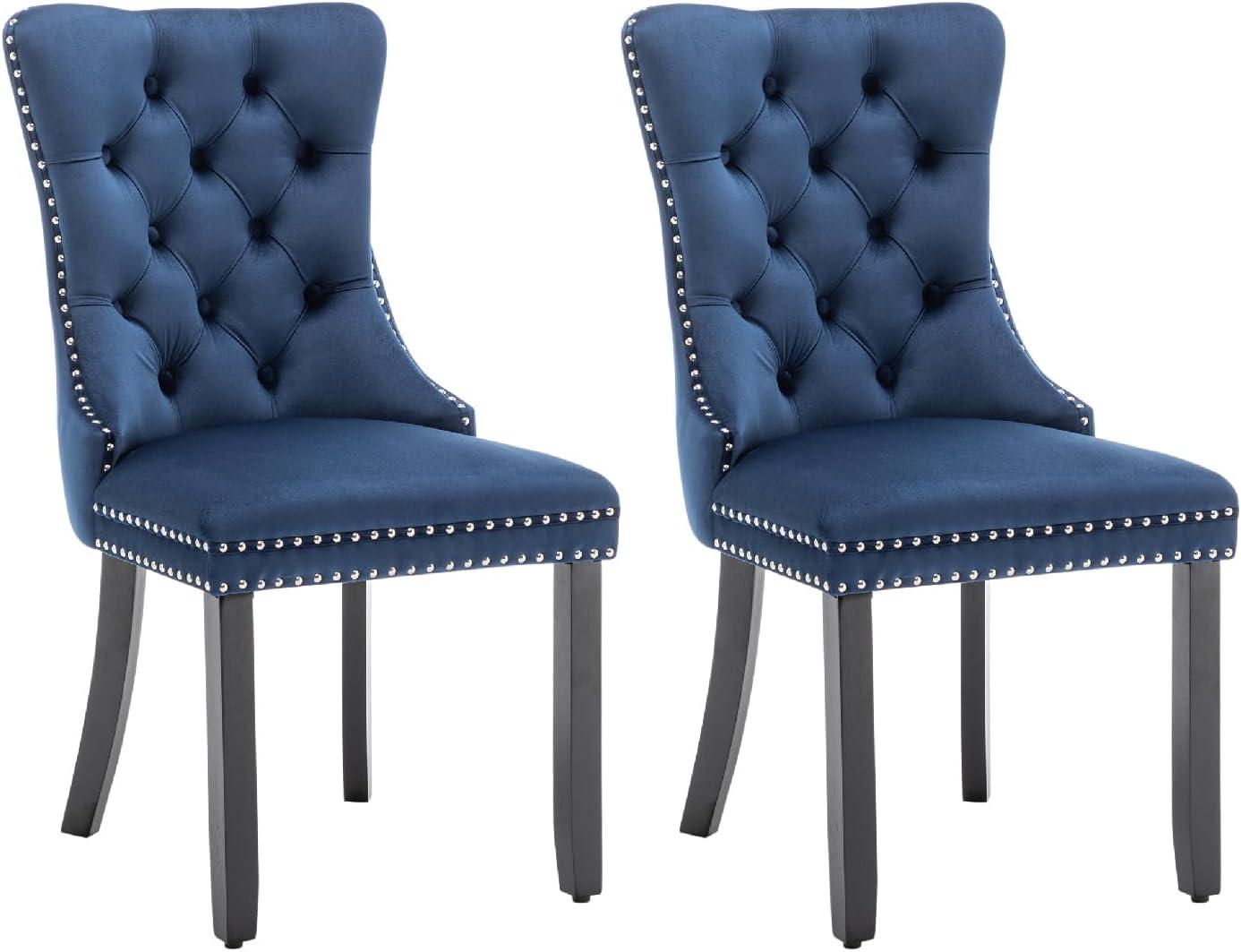 ODUSE-DAILY Velvet Dining Chairs Set of 2, Navy Kitchen & Dining Room Chairs, Tufted Dining Chairs, Fabric Upholstered, Solid Wood, Sillas De Comedor (Blue, 2 Pcs)