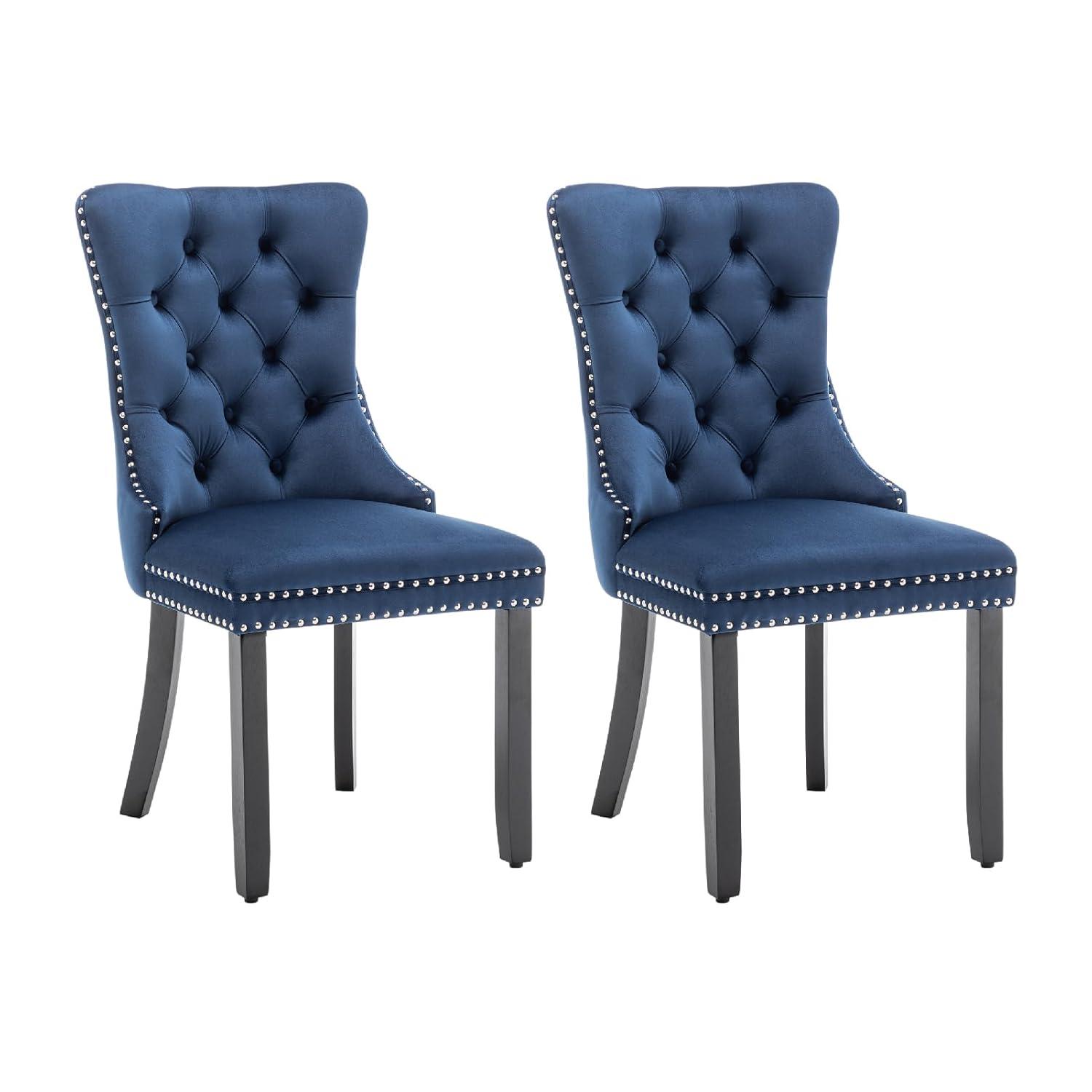 ODUSE-DAILY Velvet Dining Chairs Set of 2, Navy Kitchen & Dining Room Chairs, Tufted Dining Chairs, Fabric Upholstered, Solid Wood, Sillas De Comedor (Blue, 2 Pcs)