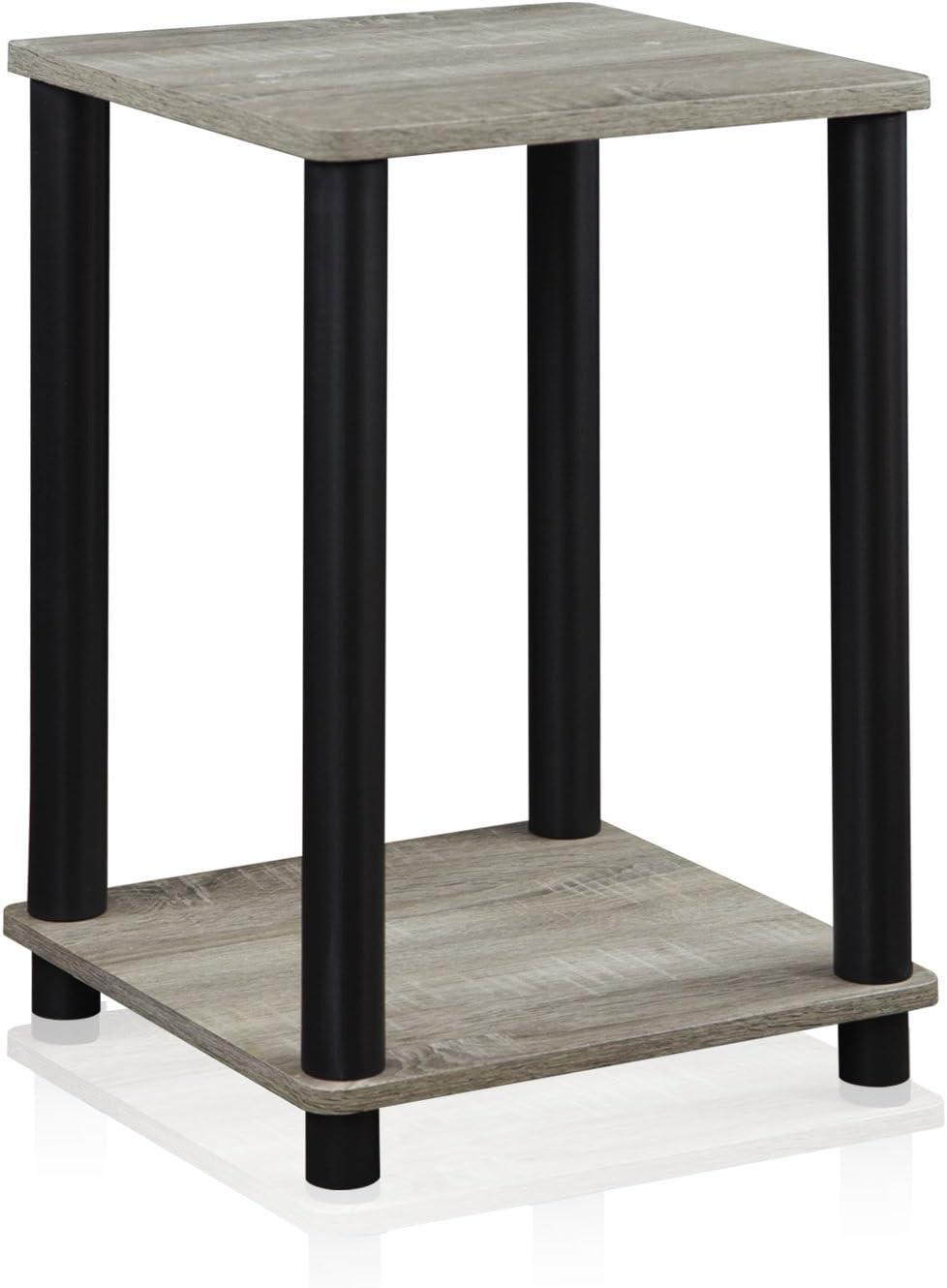 Modern French Oak Grey Square Wood and Metal End Table