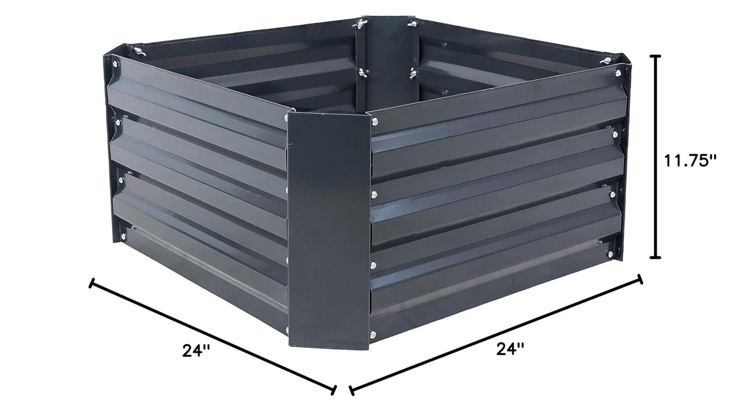 Sunnydaze Corrugated Galvanized Steel Raised Garden Bed for Plants, Vegetables, and Flowers - 24" Square x 11.75" H - Dark Gray
