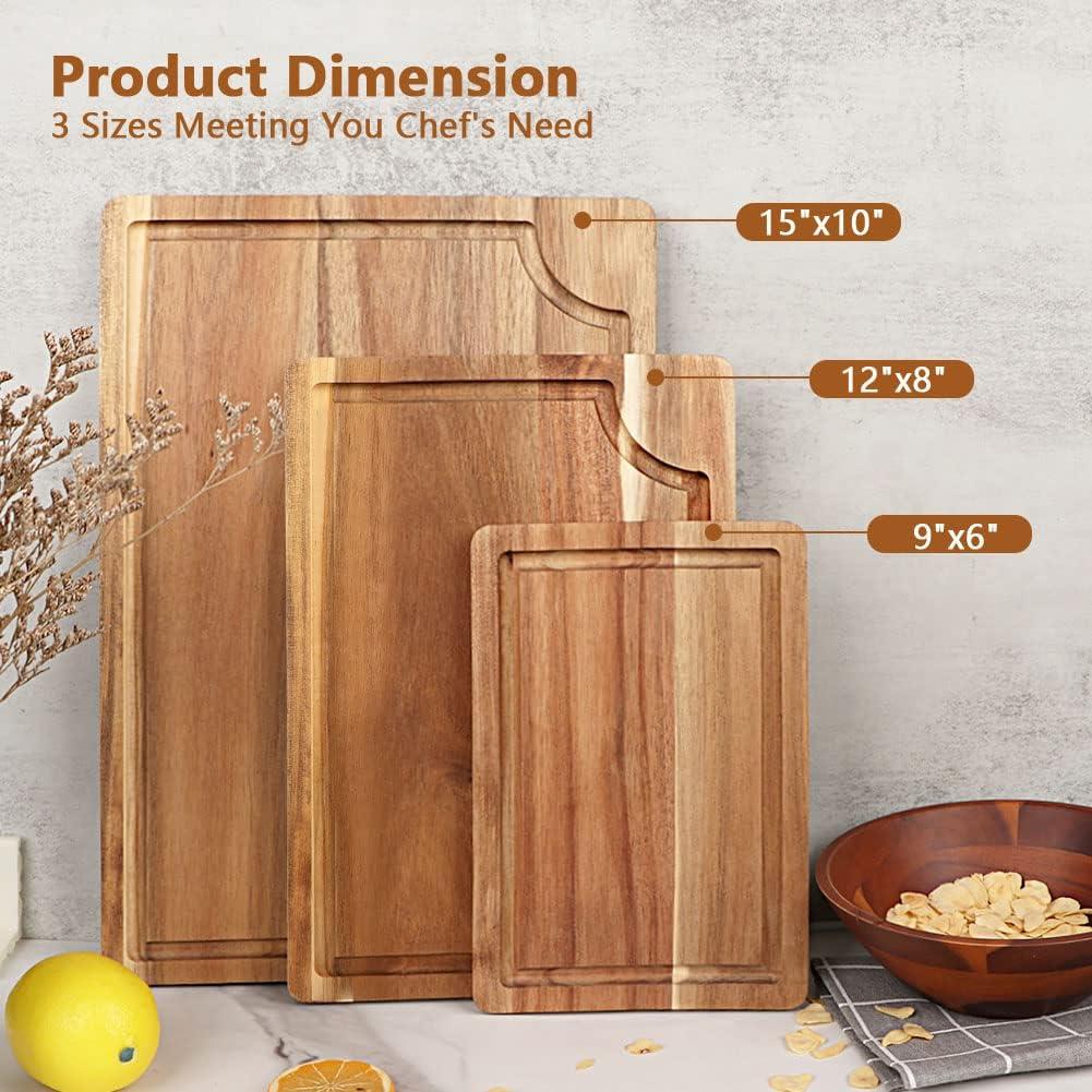 Eco-Friendly Acacia Wood Cutting Board Set with Juice Groove