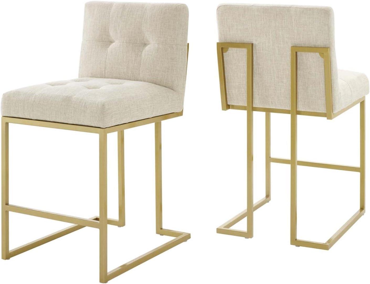 Set of 2 Privy Upholstered Fabric Counter Height Barstools Gold - Modway