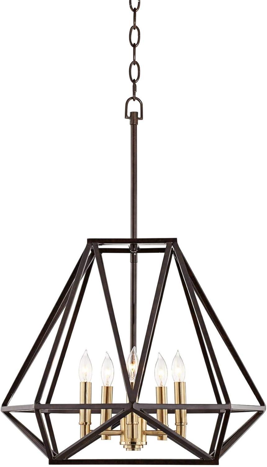 Franklin Iron Works Hawking Bronze Pendant Chandelier 20" Wide Modern Geometric Cage 5-Light Fixture for Dining Room House Kitchen Island Bedroom Home