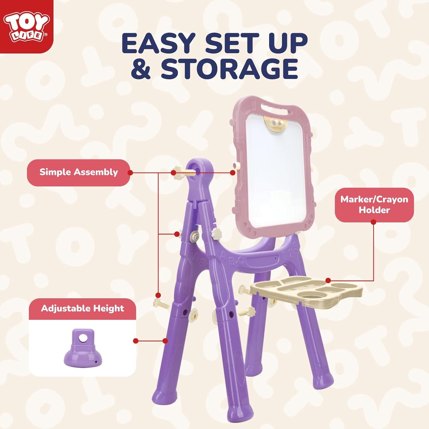 Easel for Kids, Adjustable Standing Art Easel for Toddler, Double Magnetic Drawing Board with Painting Accessories, Birthday Christmas Gift for Little Boys and Girls,  Pink