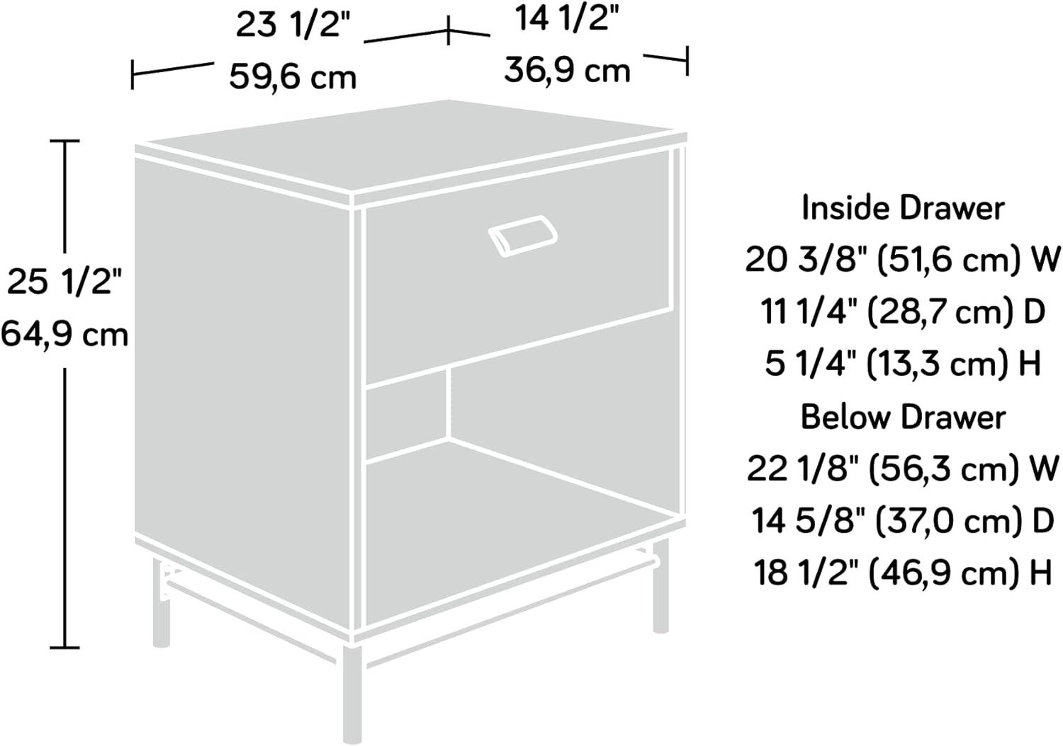 Sky Oak and White Single-Drawer Nightstand with Metal Base